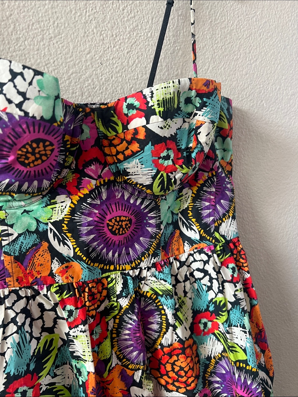 Moda International Black Floral Print Cotton Dress with Multicolor Blooms - Picture 4 of 9